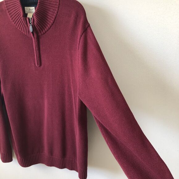 LL Bean Sweater Mens XL Maroon Mock Neck Quarter Zip Cotton Grandpa Cabin Preppy - Picture 3 of 10
